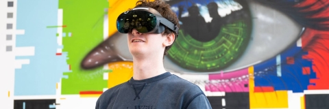 Student using VR goggles