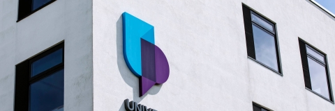 University logo on Technology building