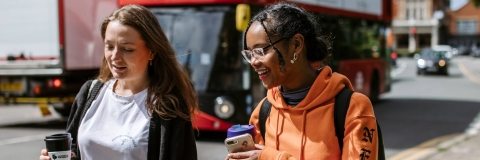 Students walking down the street in London