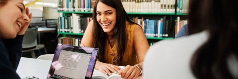 Students working in the library