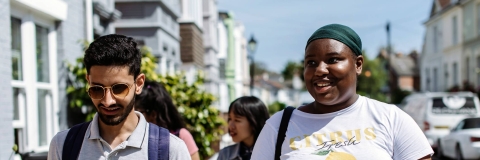 International students walking down a Southsea street